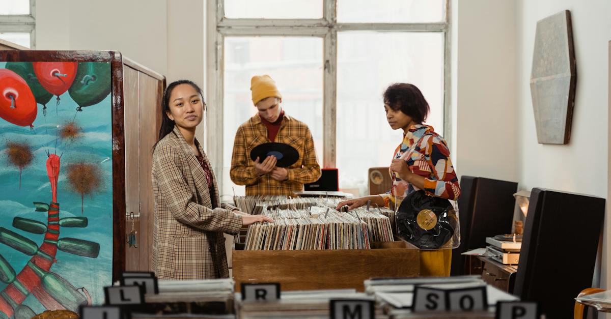 A Group of People Looking at Vintage Vinyl Records