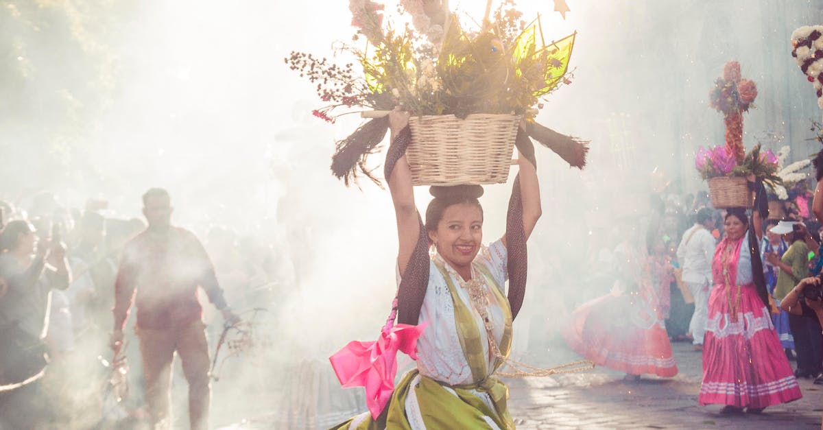 Mexican Woman Dancing with a Flower Basket on Her Head